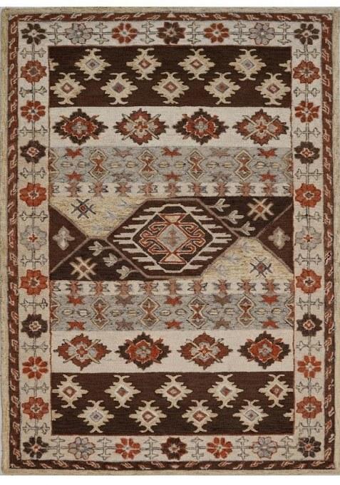 Saffron Rugs Hand-Tufted 100% Wool Area Rug | Brown Multicolor Rectangular Rug | Cotton Backing | Western Geometric Carpet for Living Room