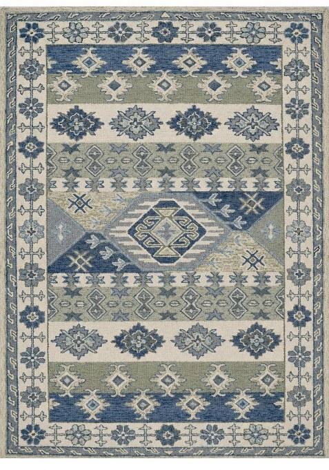 Saffron Rugs Hand-Tufted 100% Wool Area Rug | Blue Grey Rectangular Rug | Cotton Backing | Transitional Geometric Carpet for Living Room
