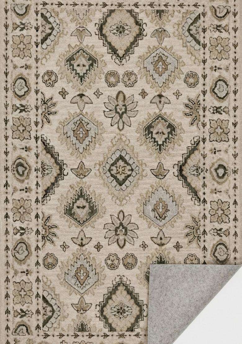 Saffron Rugs Beige Classic Geometric Hand Tufted Wool Rectangular Rug - Indya