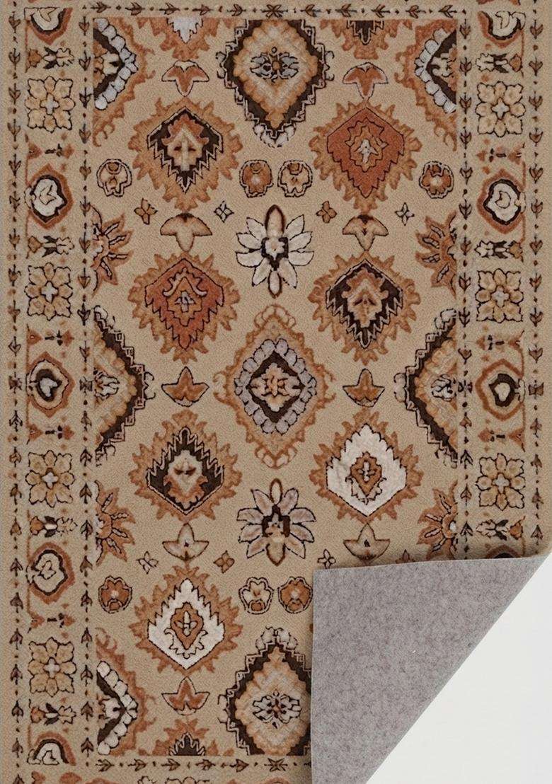 Saffron Rugs Hand-Tufted 100% Wool Area Rug | Beige Terracotta Rectangular Rug | Cotton Backing | Oriental Geometric Carpet for Living Room - Indya