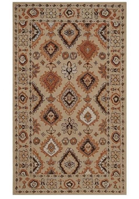 Saffron Rugs Hand-Tufted 100% Wool Area Rug | Beige Terracotta Rectangular Rug | Cotton Backing | Oriental Geometric Carpet for Living Room