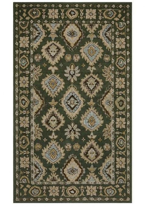 Saffron Rugs Hand-Tufted 100% Wool Area Rug | Olive Green Rectangular Rug | Cotton Backing | Oriental Geometric Carpet for Living Room