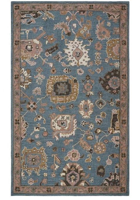 Saffron Rugs Hand-Tufted 100% Wool Area Rug | Steel Blue Rectangular Rug | Cotton Backing | Oriental Floral Carpet for Living Room