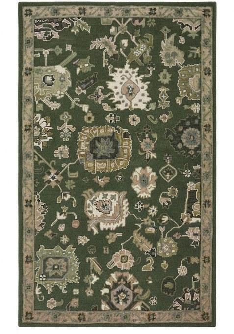 Saffron Rugs Hand-Tufted 100% Wool Area Rug | Dark Green Rectangular Rug | Cotton Backing | Oriental Floral Carpet for Living Room