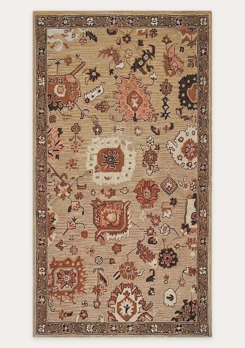 Saffron Rugs Hand-Tufted 100% Wool Area Rug | Beige Rectangular Rug | Cotton Backing | Oriental Floral Carpet for Living Room - Indya