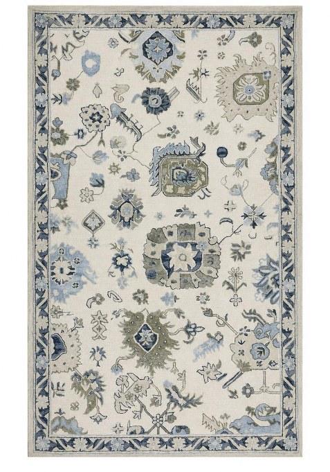 Saffron Rugs Hand-Tufted 100% Wool Area Rug | Ivory Blue Rectangular Rug | Cotton Backing | Oriental Floral Carpet for Living Room