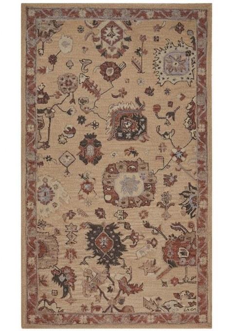 Saffron Rugs Hand-Tufted 100% Wool Area Rug | Warm Beige Rectangular Rug | Cotton Backing | Oriental Floral Carpet for Living Room