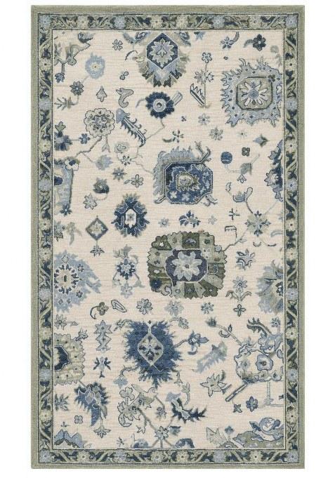 Saffron Rugs Hand-Tufted 100% Wool Area Rug | Ivory Blue Rectangular Rug | Cotton Backing | Oriental Floral Carpet for Living Room