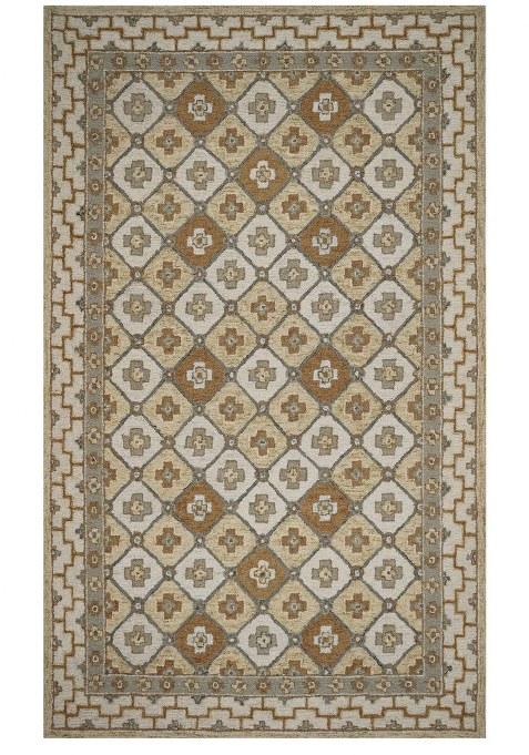 Saffron Rugs Hand-Tufted 100% Wool Area Rug | Beige Gold Rectangular Rug | Cotton Backing | Classic Trellis Carpet for Living Room