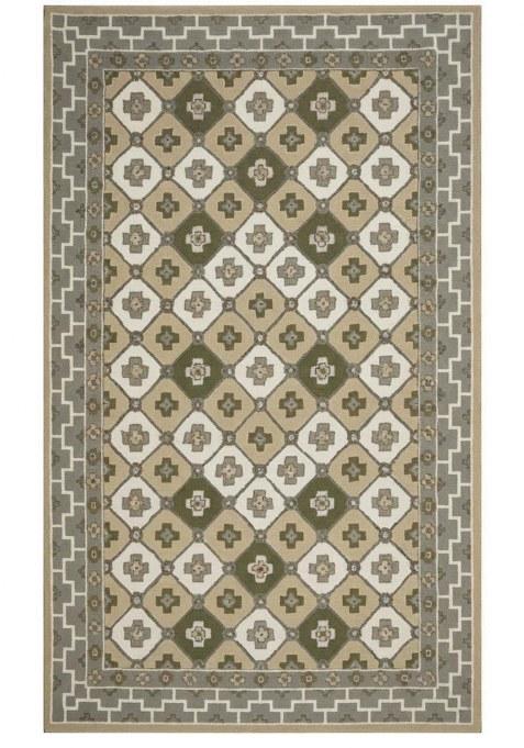 Saffron Rugs Hand-Tufted 100% Wool Area Rug | Olive Green Beige Rectangular Rug | Cotton Backing | Classic Geometric Carpet for Living Room