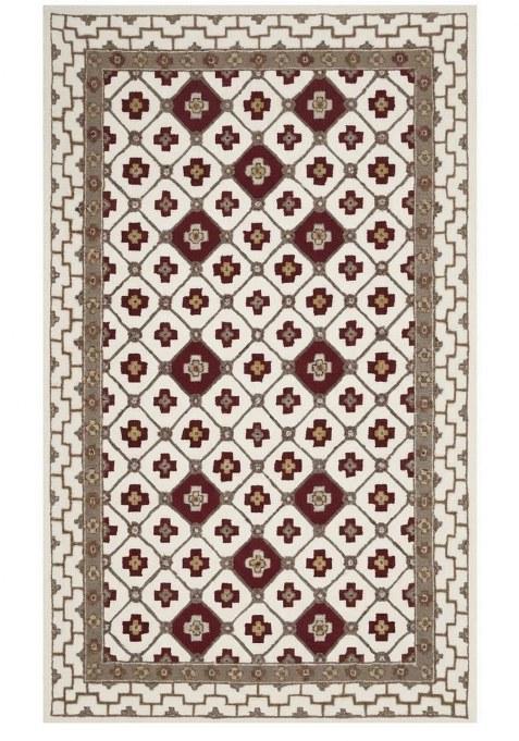 Saffron Rugs Hand-Tufted 100% Wool Area Rug | Ivory Red Grey Rectangular Rug | Cotton Backing | Classic Geometric Carpet for Living Room