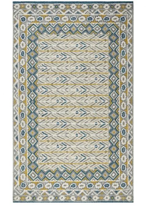 Saffron Rugs Hand-Tufted 100% Wool Area Rug | Ivory Blue Yellow Rectangular Rug | Cotton Backing | Bohemian Geometric Carpet for Living Room
