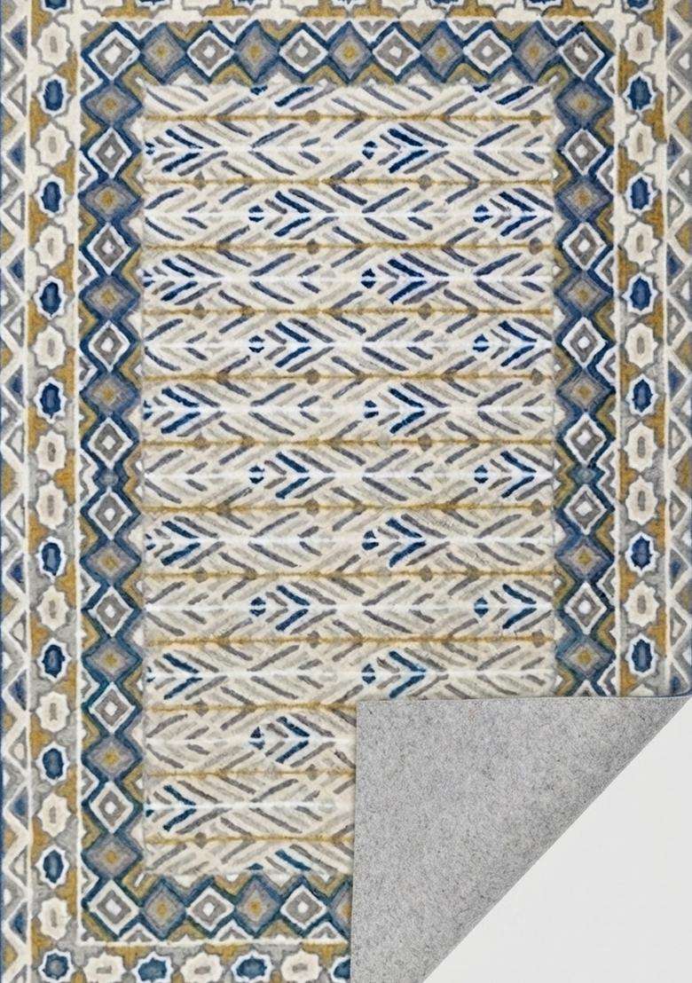 Saffron Rugs Hand-Tufted 100% Wool Area Rug | Blue and Gold Rectangular Rug | Cotton Backing | Bohemian Geometric Carpet for Living Room - Indya
