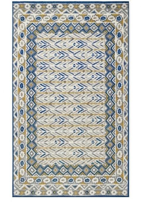 Saffron Rugs Hand-Tufted 100% Wool Area Rug | Blue and Gold Rectangular Rug | Cotton Backing | Bohemian Geometric Carpet for Living Room