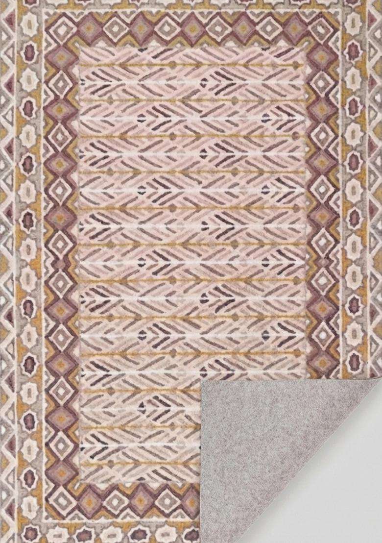 Saffron Rugs Hand-Tufted 100% Wool Area Rug | Blush Pink Mauve Rectangular Rug | Cotton Backing | Bohemian Geometric Carpet for Living Room - Indya