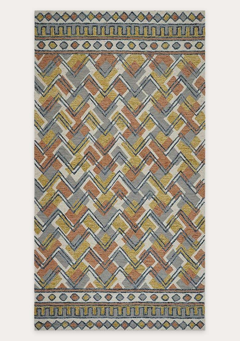 Saffron Rugs Multicolor Bohemian Chevron Hand Tufted Wool Rectangular Rug - Indya