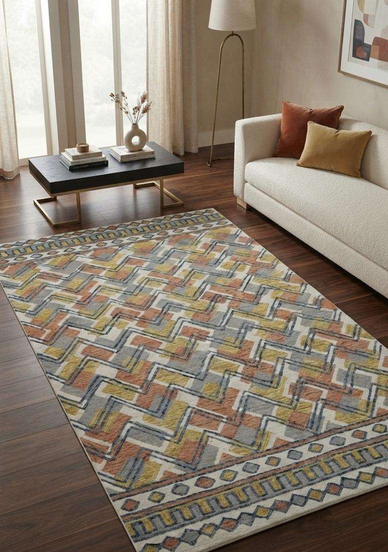 Saffron Rugs Hand-Tufted 100% Wool Area Rug | Multicolor Rectangular Rug | Cotton Backing | Bohemian Chevron Carpet for Living Room - Indya