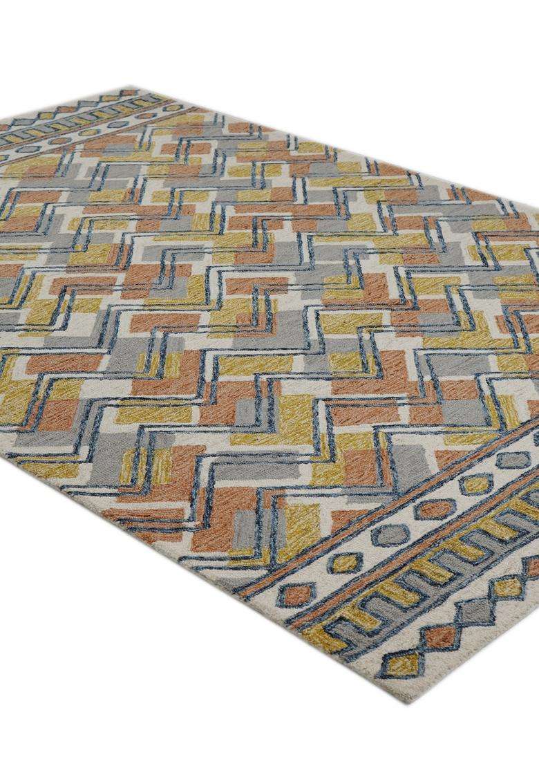Saffron Rugs Multicolor Bohemian Chevron Hand Tufted Wool Rectangular Rug - Indya
