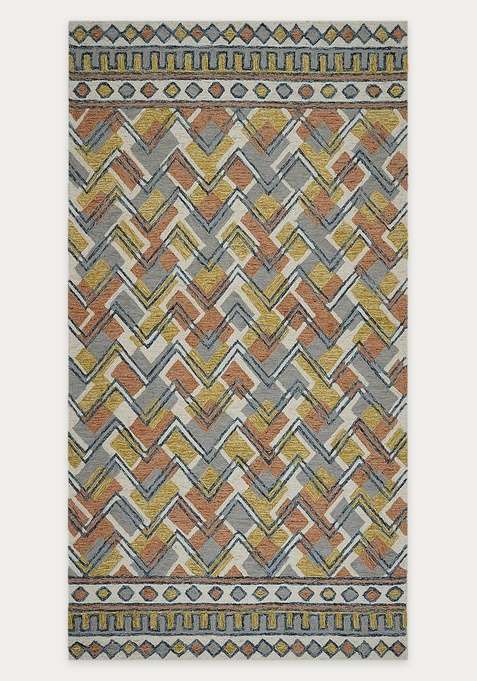 100% Wool Handmade Multicolor Rug | Bohemian Chevron Carpet With Cotton Backing For Living Room