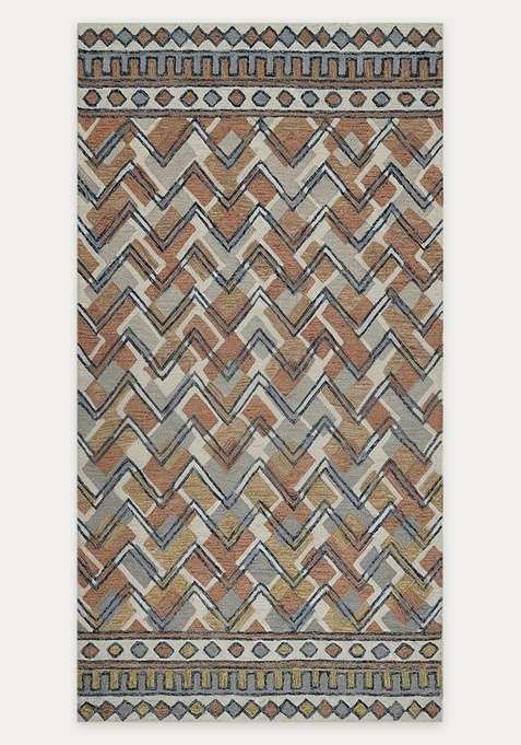 100% Wool Handmade Brown Grey Multicolor Rug | Bohemian Chevron Carpet With Cotton Backing For Living Room