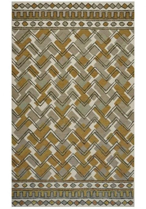 Saffron Rugs Hand-Tufted 100% Wool Area Rug | Gold Grey Beige Rectangular Rug | Cotton Backing | Bohemian Geometric Carpet for Living Room