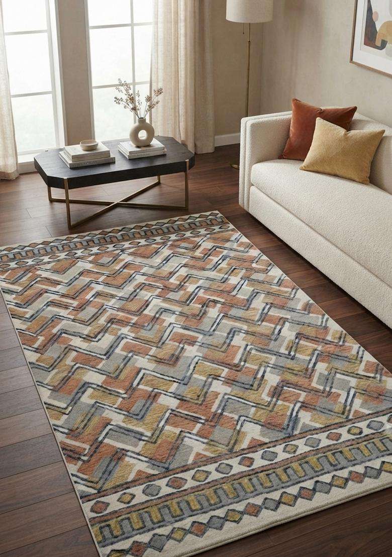 Saffron Rugs Hand-Tufted 100% Wool Area Rug | Multicolor Rectangular Rug | Cotton Backing | Bohemian Chevron Carpet for Living Room - Indya