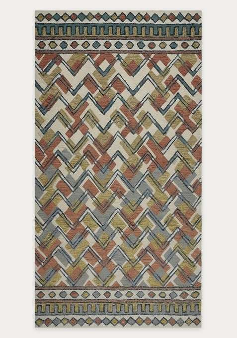 100% Wool Handmade Multicolor Rug | Bohemian Chevron Carpet With Cotton Backing For Living Room