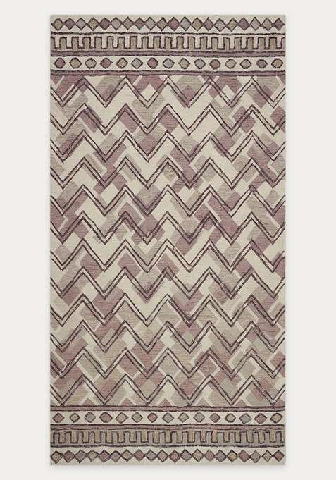 100% Wool Handmade Mauve Purple Rug | Bohemian Chevron Carpet With Cotton Backing For Living Room