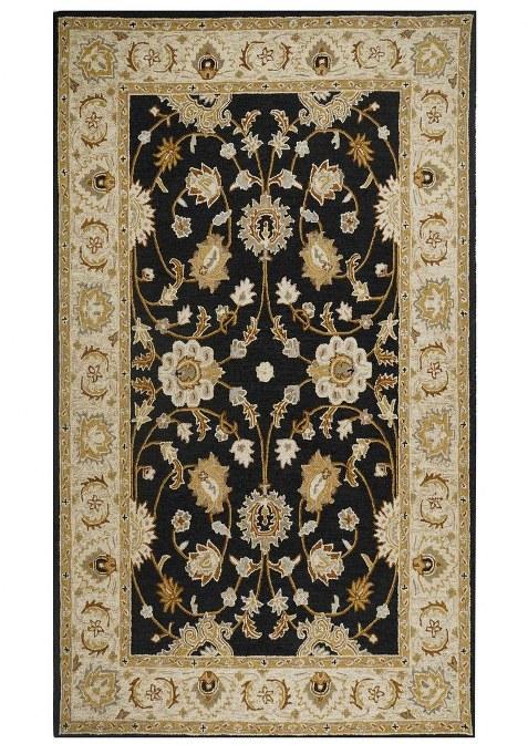 Saffron Rugs Hand-Tufted 100% Wool Area Rug | Black Ivory Floral Rectangular Rug | Cotton Backing | Oriental Floral Carpet for Living Room