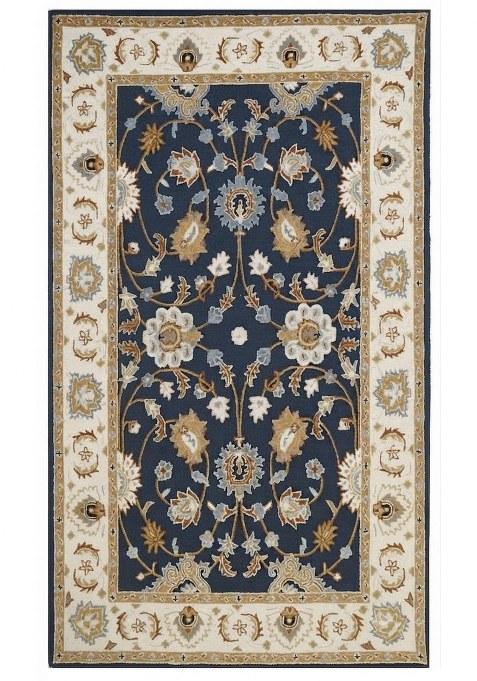 Saffron Rugs Hand-Tufted 100% Wool Area Rug | Navy Blue Rectangular Rug | Cotton Backing | Oriental Floral Carpet for Living Room