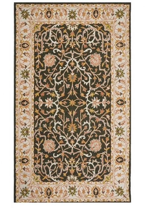 Saffron Rugs Hand-Tufted 100% Wool Area Rug | Dark Olive Green Rectangular Rug | Cotton Backing | Oriental Floral Carpet for Living Room