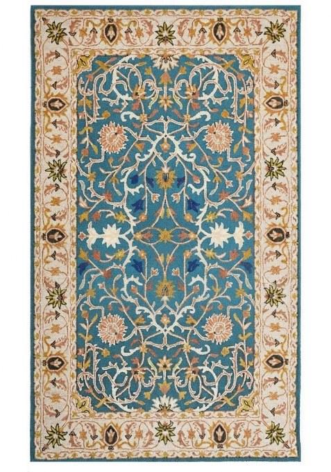 Saffron Rugs Hand-Tufted 100% Wool Area Rug | Teal Blue Rectangular Rug | Cotton Backing | Oriental Floral Carpet for Living Room