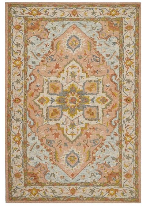 Saffron Rugs Hand-Tufted 100% Wool Area Rug | Peach Pink Rectangular Rug | Cotton Backing | Oriental Floral Carpet for Living Room