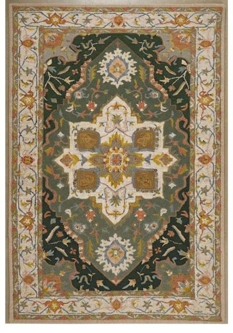 Saffron Rugs Hand-Tufted 100% Wool Area Rug | Dark Green Rectangular Rug | Cotton Backing | Oriental Floral Carpet for Living Room