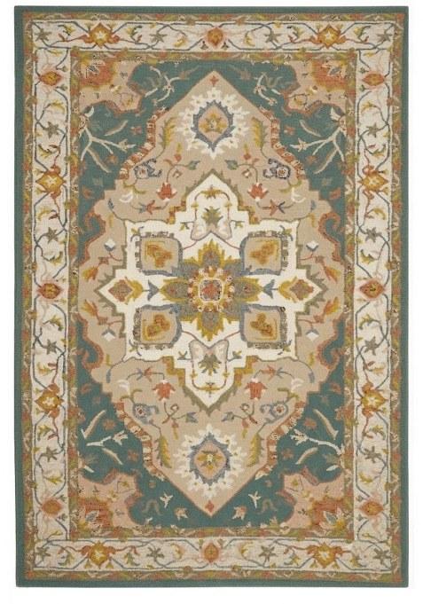Saffron Rugs Hand-Tufted 100% Wool Area Rug | Teal Blue Rectangular Rug | Cotton Backing | Oriental Floral Carpet for Living Room
