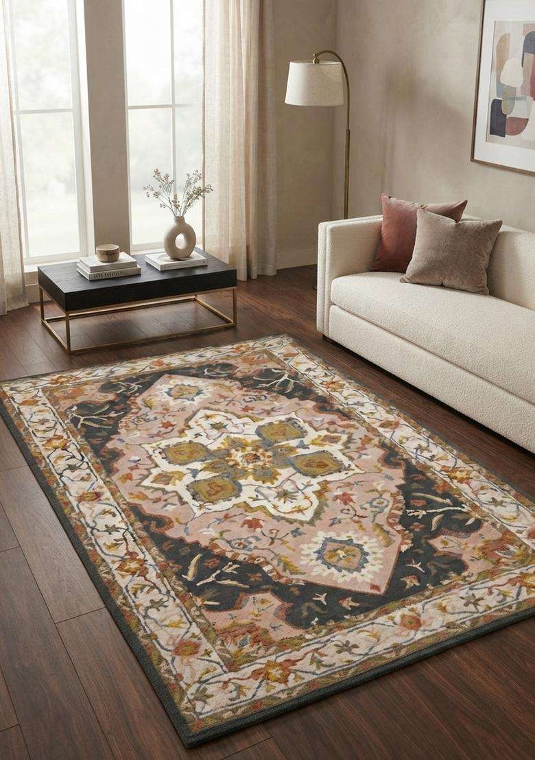 Saffron Rugs Hand-Tufted 100% Wool Area Rug | Multicolor Rectangular Rug | Cotton Backing | Oriental Floral Carpet for Living Room - Indya