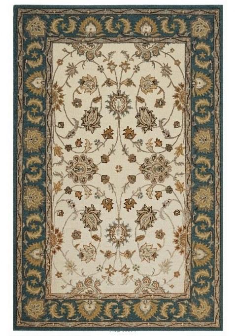 Saffron Rugs Hand-Tufted 100% Wool Area Rug | Ivory Teal Rectangular Rug | Cotton Backing | Oriental Floral Carpet for Living Room