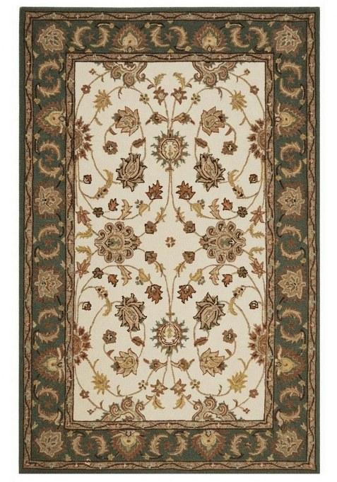 Saffron Rugs Hand-Tufted 100% Wool Area Rug | Ivory Green Rectangular Rug | Cotton Backing | Oriental Floral Carpet for Living Room