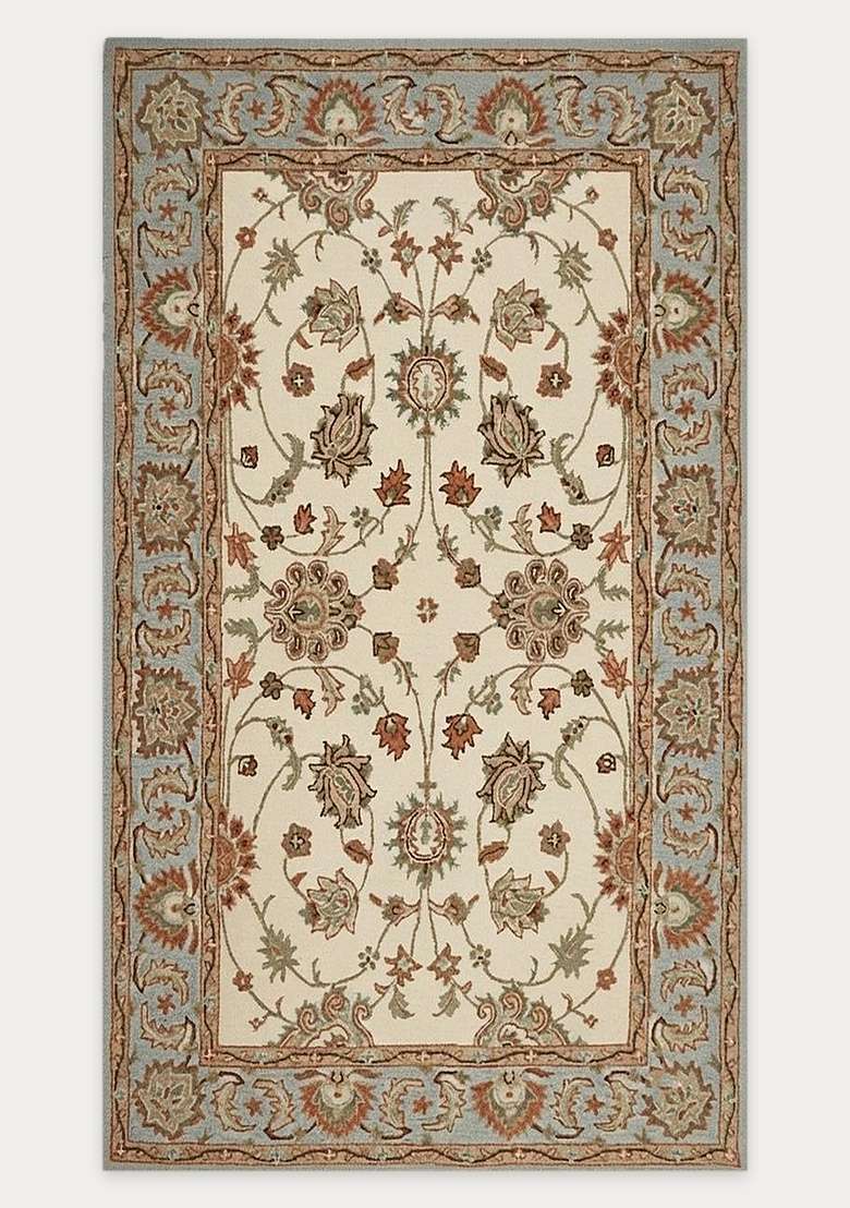 Saffron Rugs Hand-Tufted 100% Wool Area Rug | Ivory Cream Rectangular Rug | Cotton Backing | Oriental Floral Carpet for Living Room - Indya