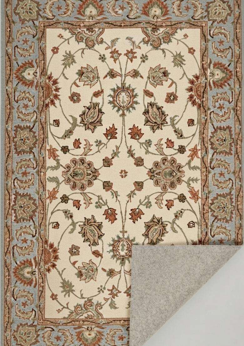 Saffron Rugs Hand-Tufted 100% Wool Area Rug | Ivory Cream Rectangular Rug | Cotton Backing | Oriental Floral Carpet for Living Room - Indya