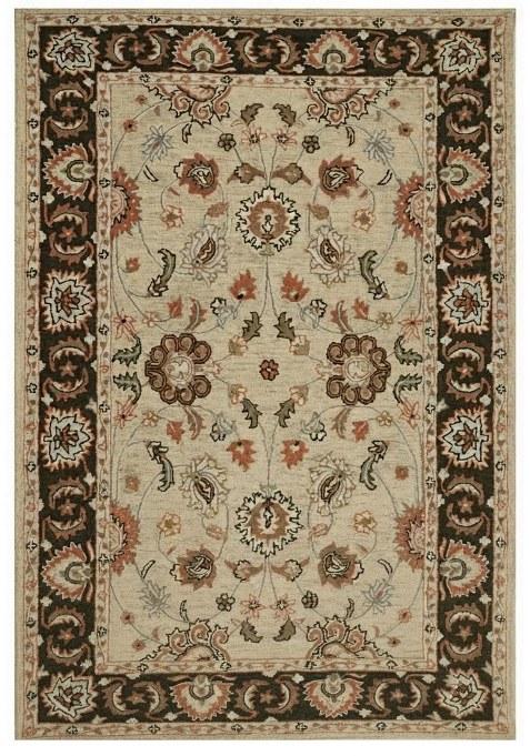 Saffron Rugs Hand-Tufted 100% Wool Area Rug | Cream Brown Rectangular Rug | Cotton Backing | Oriental Floral Carpet for Living Room