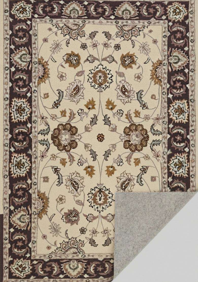 Saffron Rugs Ivory Cream Oriental Floral Hand Tufted Wool Rectangular Rug - Indya