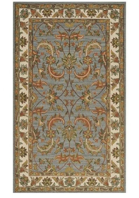 Saffron Rugs Hand-Tufted 100% Wool Area Rug | Blue Grey Rectangular Rug | Cotton Backing | Oriental Floral Carpet for Living Room