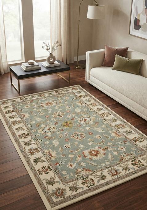 Saffron Rugs Hand-Tufted 100% Wool Area Rug | Sage Green Rectangular Rug | Cotton Backing | Oriental Floral Carpet for Living Room