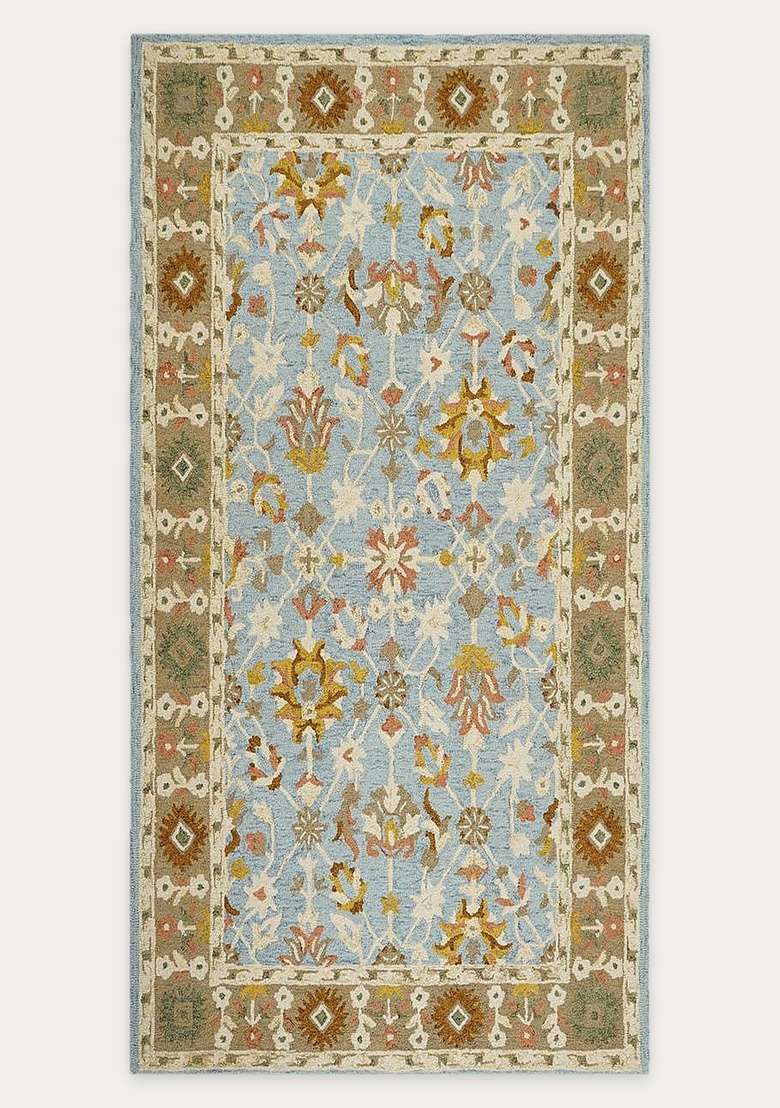 Saffron Rugs Hand-Tufted 100% Wool Area Rug | Light Blue Rectangular Rug | Cotton Backing | Oriental Floral Carpet for Living Room - Indya