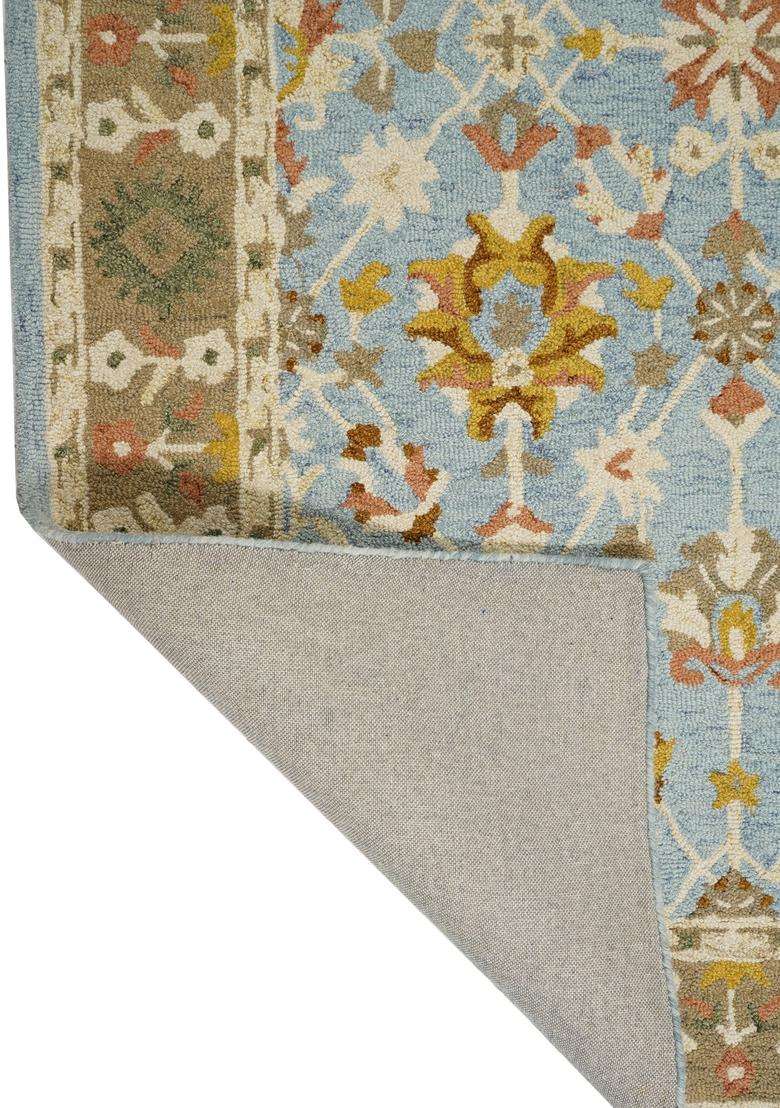 Saffron Rugs Hand-Tufted 100% Wool Area Rug | Light Blue Rectangular Rug | Cotton Backing | Oriental Floral Carpet for Living Room - Indya