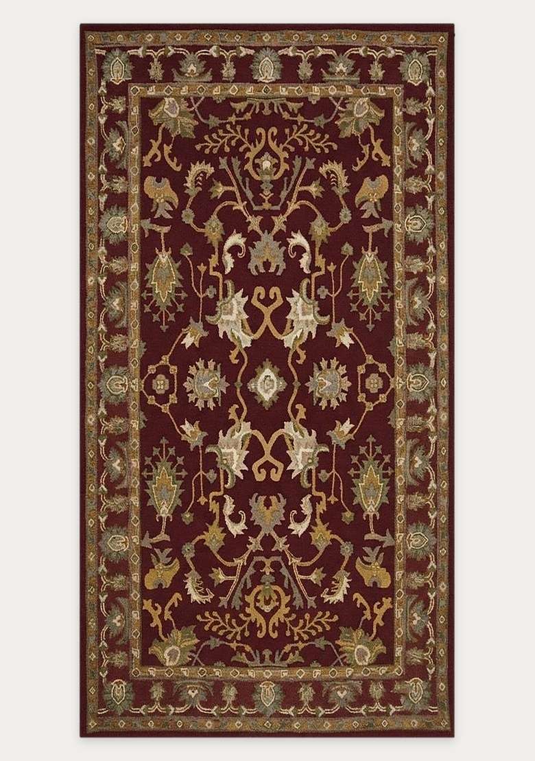 Saffron Rugs Hand-Tufted 100% Wool Area Rug | Dark Red Rectangular Rug | Cotton Backing | Oriental Floral Carpet for Living Room - Indya
