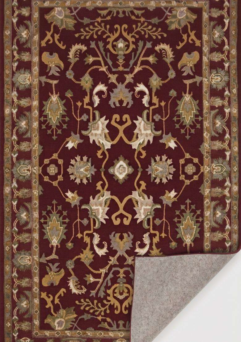 Saffron Rugs Hand-Tufted 100% Wool Area Rug | Dark Red Rectangular Rug | Cotton Backing | Oriental Floral Carpet for Living Room - Indya