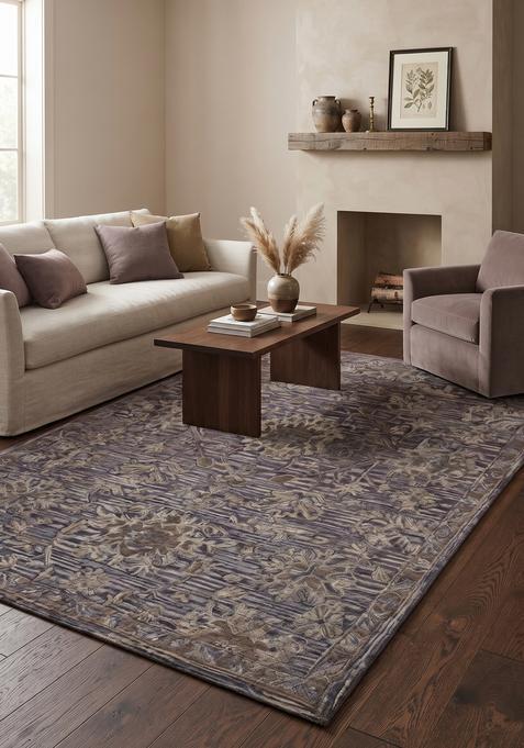 Saffron Rugs Hand-Tufted 100% Wool Area Rug | Purple Mauve Rectangular Rug | Cotton Backing | Oriental Floral Carpet for Living Room