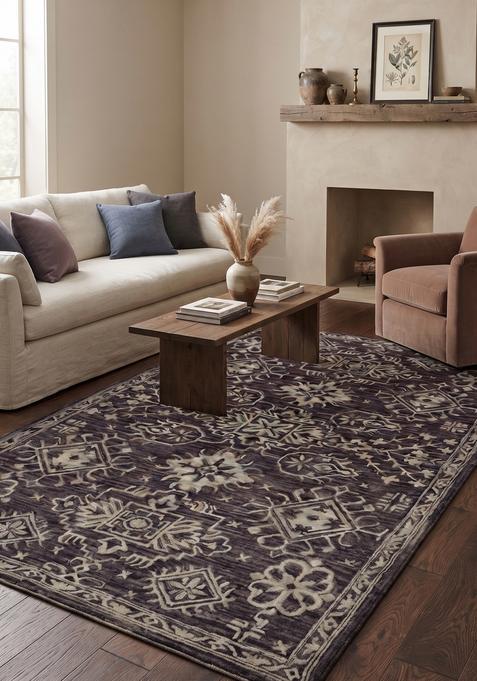 Saffron Rugs Hand-Tufted 100% Wool Area Rug | Dark Charcoal Rectangular Rug | Cotton Backing | Oriental Geometric Carpet for Living Room